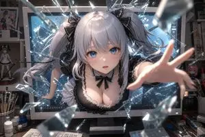 Anime Girl Breaking Out of Monitor