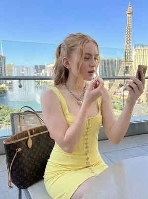 Sydney Sweeney in Pale Pink Corset Dress (Las Vegas)