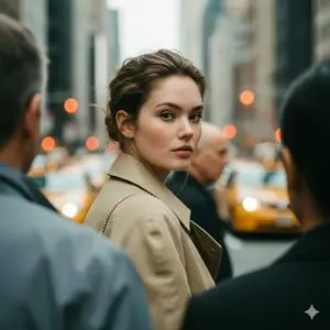 Photorealistic Candid Street Portrait with Extreme Shallow DOF