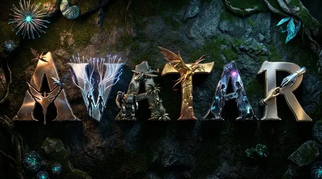 high-quality 3D metallic typography composition of the title [MOVIE