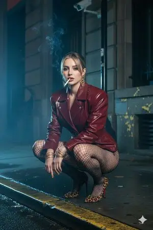 Cyber-Noir Wet City Sidewalk Portrait Prompt