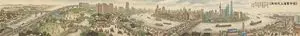 Panoramic Cityscape in Qingming Festival Scroll Style (8:1 Aspect Ratio)