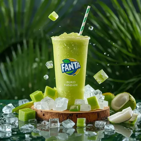 Ultra-realistic commercial product photography of a cold green tropical