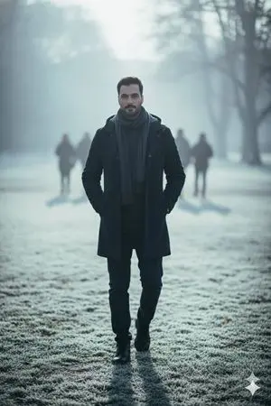 Hyperreal winter park walk portrait