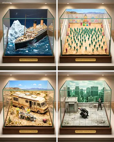 Ultra-detailed large-scale miniature diorama of the [ICONIC SCENE] from