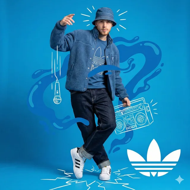 Blue Adidas Streetwear Composite Portrait Prompt (nano Banana Pro)