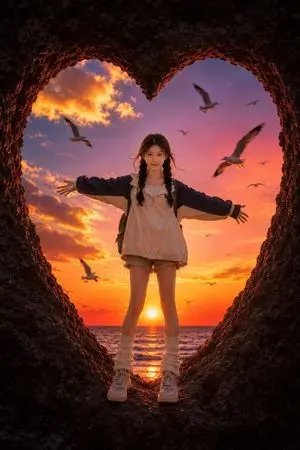 Heart-Shaped Sunset Cave Portrait