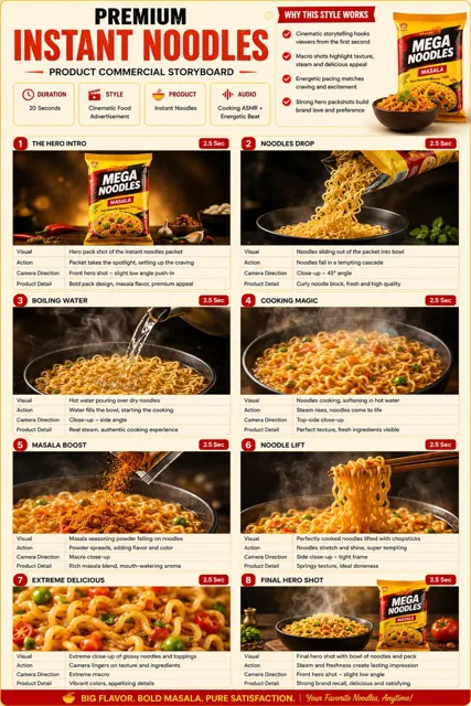 Premium Instant Noodles Ad Storyboard