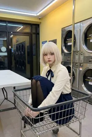 Cosplay Model in Laundry Cart Portrait