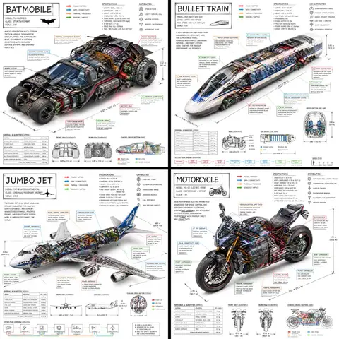 technical infographic of [VEHICLE] with a 45-degree isometric 3D