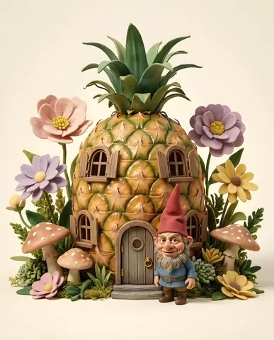 Whimsical Pineapple House Illustration