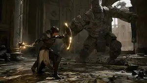 Knight-Mage Battles Stone Golem