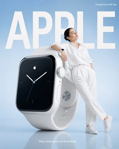 Minimalist commercial ad featuring oversized white smartwatch, ultra-clean design