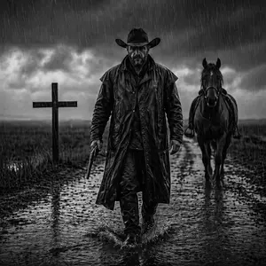 Rain-Soaked Dark Western Gunslinger