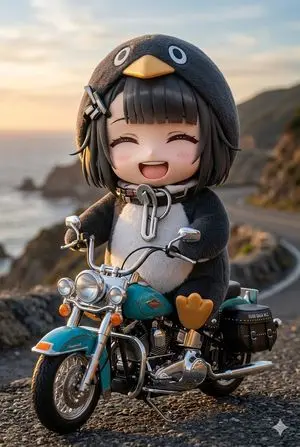 Chibi Penguin on a Motorcycle