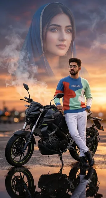 Social Media Post - Double Exposure Motorcycle Sunset Portrait