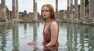 Sadie Sink in Grecian Dress in Ancient Ruins
