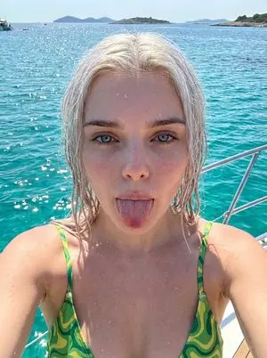 Playful Yacht Selfie Prompt (Wet Platinum Blonde Hair)