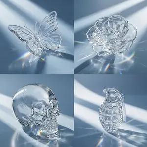 Macro Hero Shot of Optical Cast Glass Object with Caustics