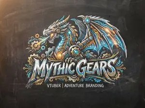 Chalk-Art Fantasy Logo with Mechanical Dragons