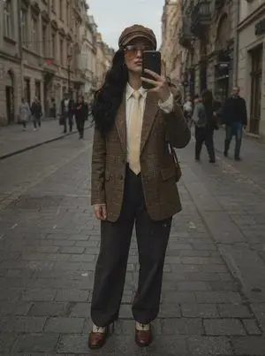 European Street Fashion Mirror Selfie Prompt