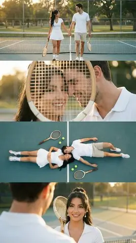 4-Panel Tennis Couple Storyboard Prompt