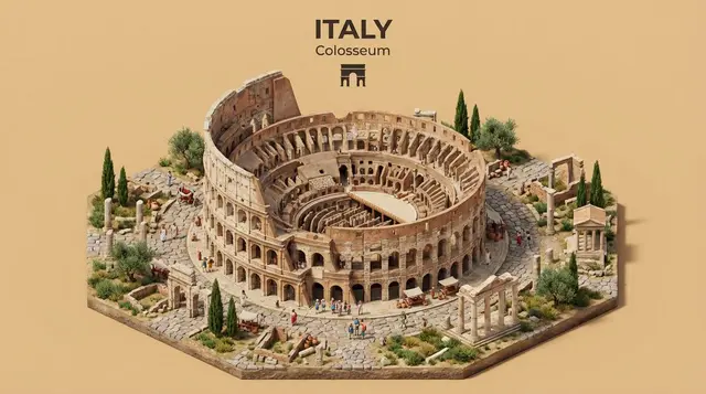 \Create an isometric miniature 3D diorama representing the iconic