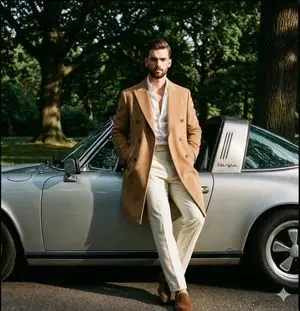 Editorial Photograph of a Man with a Vintage Porsche