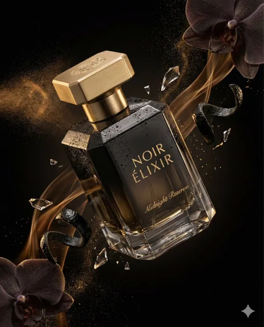 Luxury Perfume Commercial Render Prompt (NOIR ÉLIXIR)