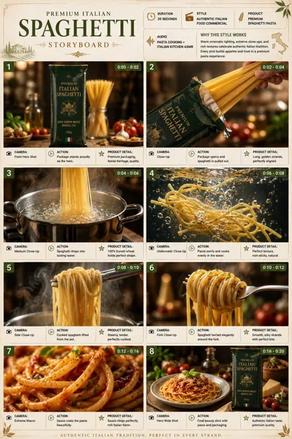 Premium Italian Spaghetti Commercial Storyboard