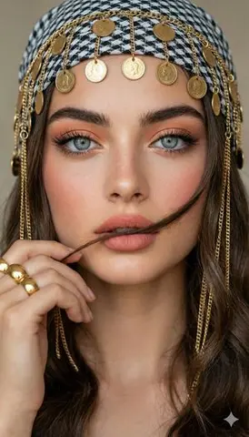 Close-up Portrait with Headscarf and Jewelry Prompt (Image Reference)