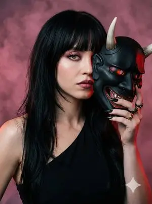Ultra-Realistic Portrait with Oni Mask and Cinematic Lighting