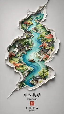 裂痕里的水墨东方山水画卷