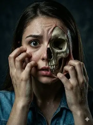 Surreal Horror Portrait Revealing Skull