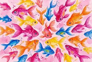 Watercolor School of Stylized Fish