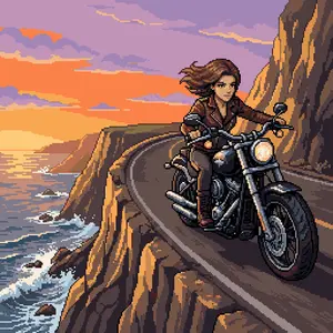 Woman Riding Motorcycle on Cliff Road