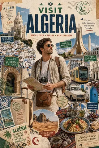 stylized travel poster / graphic collage for [ALGERIA]