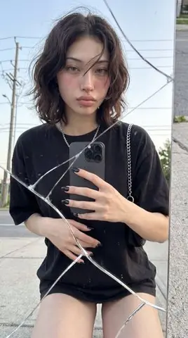 Photorealistic Cracked Mirror Selfie