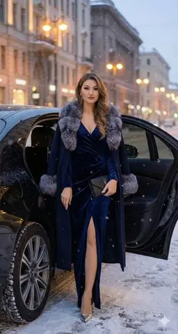 Cinematic Fashion Editorial: Luxury Sedan Exit in Snow