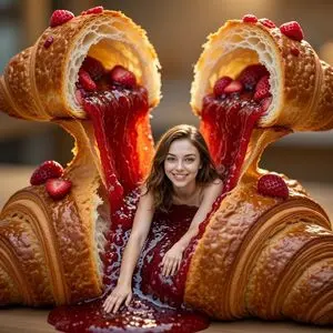 Surreal Woman Sliding Down Melted Ice Cream or Jam