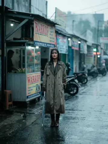 Full body fashion editorial of a beautiful Indonesian woman