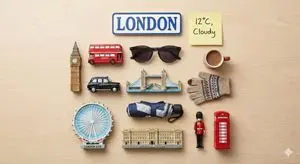Knolling Flatlay of City Landmark Magnets