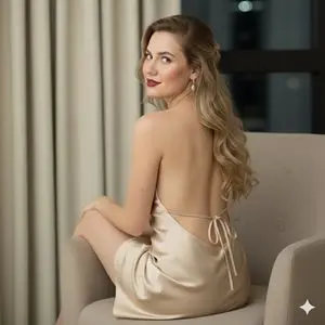 4K HD Portrait of a Woman in a Champagne Slip Dress