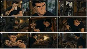 90s Anime Cafe Shootout Storyboard