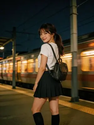 Cinematic Vintage Photograph of Woman by Moving Train (Image-to-Image)