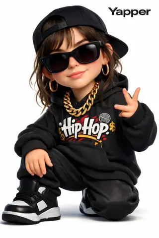 3D cartoon-style woman with a rap style (the face