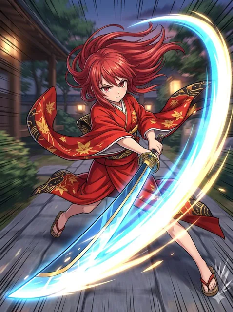 Anime Action Girl in Kimono