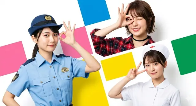 High-resolution Japanese commercial advertisement style photo, three young women