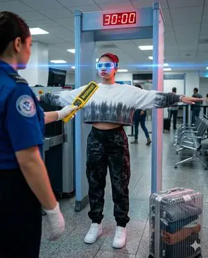 Cyberpunk Airport Security Scene