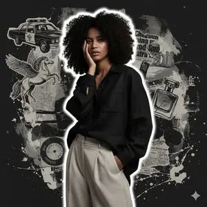 High-Fashion Grunge Portrait with Artistic Collage Background